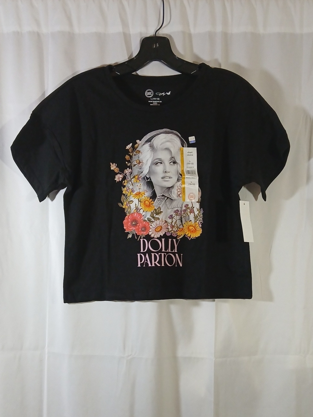 wonder nation Girls Large Dolly Parton Portrait Floral Tee Graphic Shirt NWT